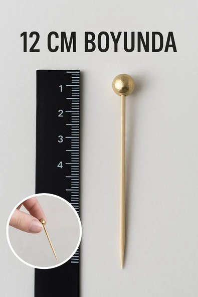 50’li Altın Top Başlıklı 12 cm Bambu Kürdan Seti – Kokteyl, Tatlı ve Davet Sunumları İçin Şık Seçim - 8