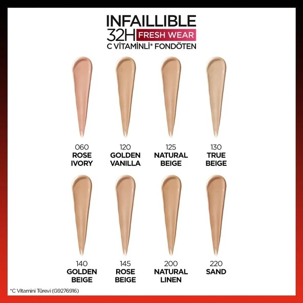 Loreal Paris Infaillible 32H Fresh Wear C Vitaminli Fondöten - 140 Golden Beige - 8