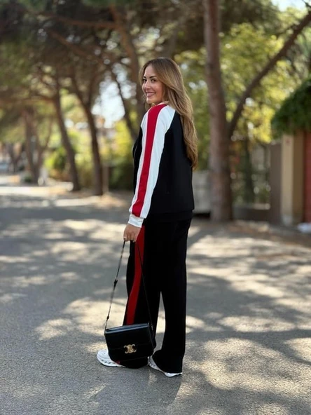 Kadın Hakim Yaka şerit Detay Hırka Ve Bol Paça Pantolon Ikili Takım - Resim 7