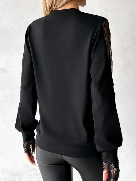 Kadın Uzun Kollu Damla Detaylı Viskon Iki Iplik Bluz - Resim 5