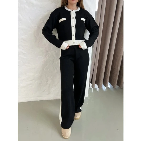 Kadın Uzun Kollu şerit Detay Triko Takım - Resim 4