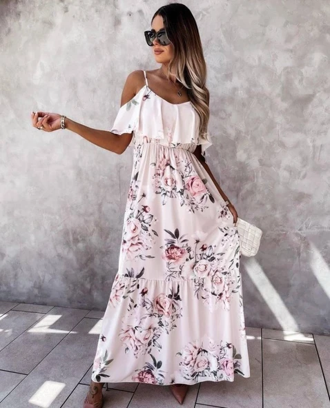 Kadın Gül Desenli Mikro Kumaş Elbise ürün görseli