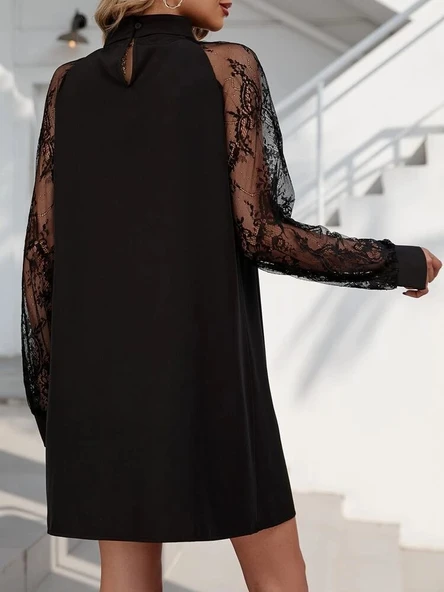 Kadın Uzun Kollu Damla Detaylı Sandy Mini Elbise - Resim 3