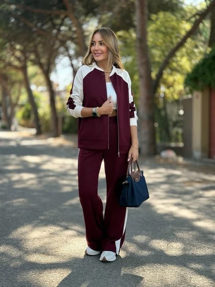 Kadın Hakim Yaka şerit Detay Hırka Ve Bol Paça Pantolon Ikili Takım - 5