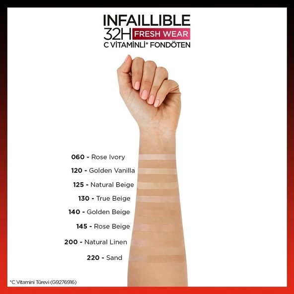 Loreal Paris Infaillible 32H Fresh Wear C Vitaminli Fondöten - 140 Golden Beige - 7