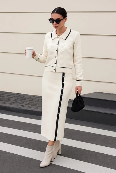 Kadın şerit Detay Ceket Ve Etek ıkılı Takım ürün görseli