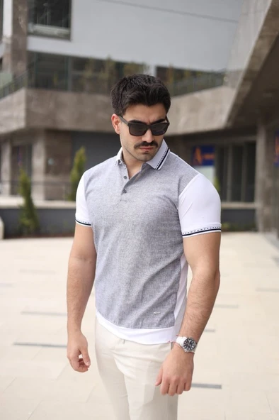 Erkek Polo Yaka Fermuar Detaylı Tişört - Resim 4