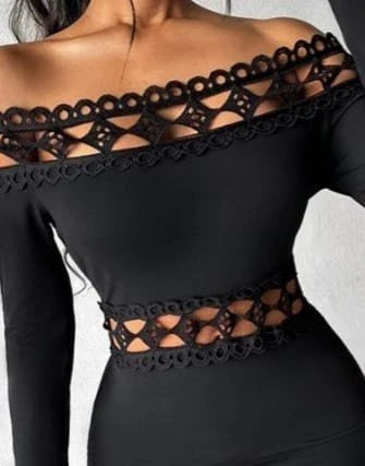 Kadın Uzun Kollu Madonna Dantel Yaka Yırtmaçlı Midi Dalgıç Elbise - Resim 2