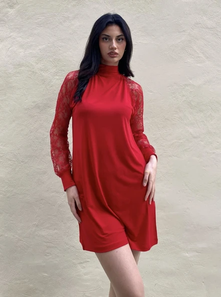 Kadın Uzun Kollu Damla Detaylı Sandy Mini Elbise - Resim 7