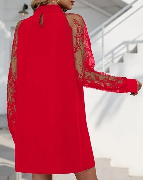 Kadın Uzun Kollu Damla Detaylı Sandy Mini Elbise - Resim 2