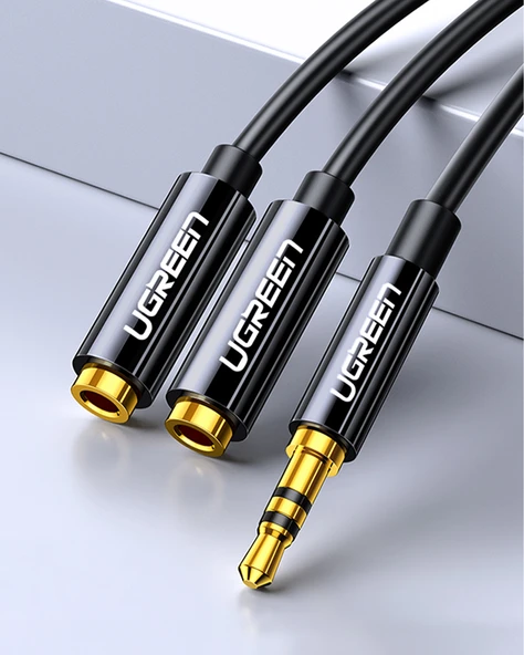 UGREEN 3.5mm 2'li Aux Kulaklık Çoklayıcı, Siyah, 20816 - Resim 2