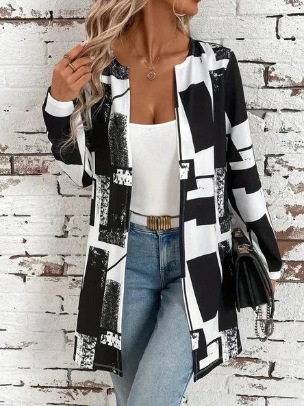 Kadın Uzun Kollu önü Açık Desenli Modal Kısa Ceket ürün görseli