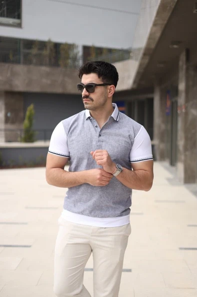 Erkek Polo Yaka Fermuar Detaylı Tişört - Resim 3