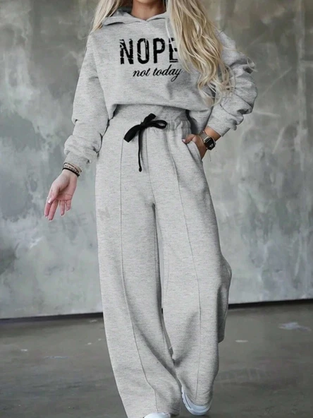 Kadın Uzun Kollu Nope Baskılı Beli Ribanalı Ikili Takım - Resim 3