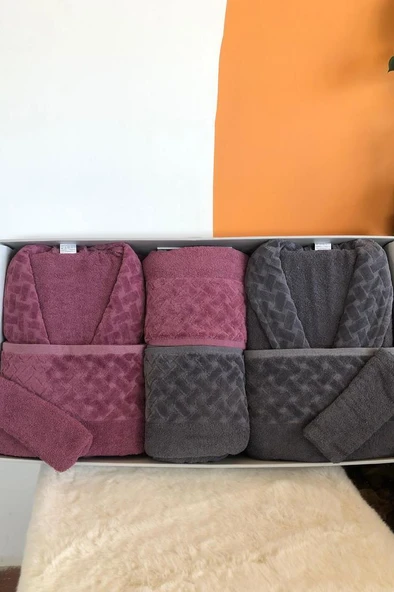 Şazeli 8 Parça Aile Bornoz Takımı Mürdüm Antrasit ürün görseli