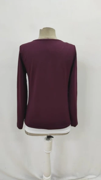 Kadın Uzun Kollu V Yakalı çift Renkli Viskon Iki Iplik Bluz - Resim 10