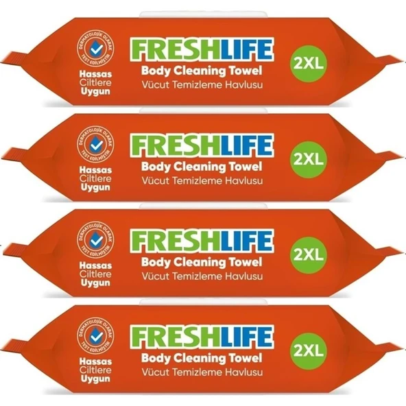 Freshlife Hasta Vücut Temizleme Islak Mendil Havlu 50 Yaprak XL (4 Lü Set)