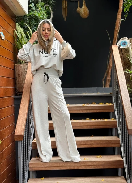 Kadın Uzun Kollu Nope Baskılı Beli Ribanalı Ikili Takım - Resim 11