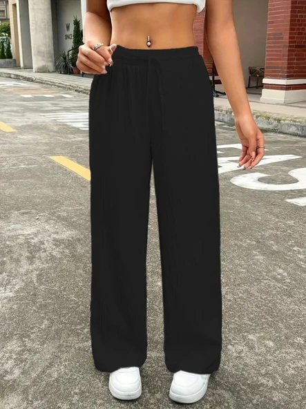 Kadın Yüksek Bel Bol Paça Bürümcük Pantolon ürün görseli