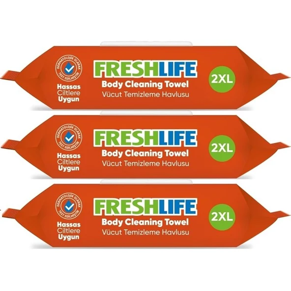 Freshlife Hasta Vücut Temizleme Islak Mendil Havlu 50 Yaprak XL (3 Lü Set)