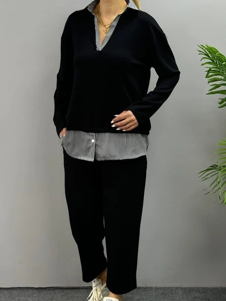 Polo Yaka Gömlek Detay Salaş Balon Pantolunlu ıkılı Takım - Resim 12