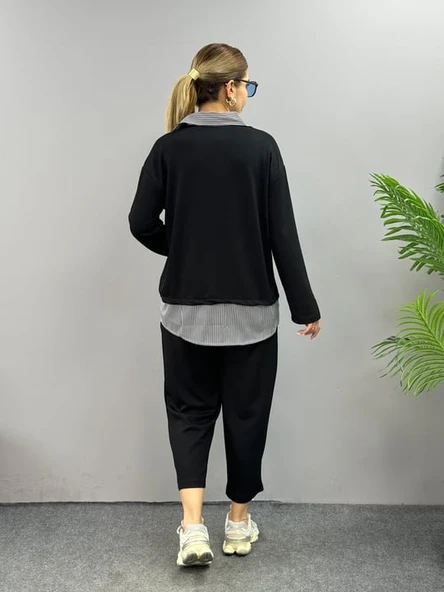 Polo Yaka Gömlek Detay Salaş Balon Pantolunlu ıkılı Takım - Resim 11