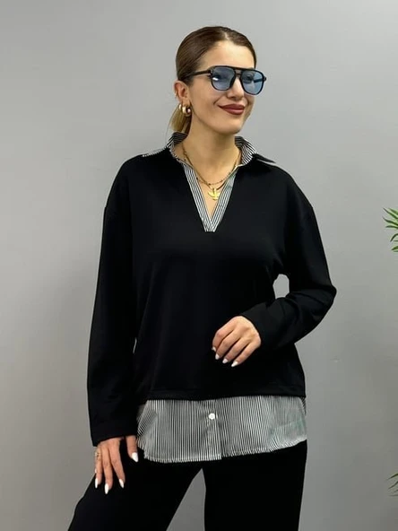 Polo Yaka Gömlek Detay Salaş Balon Pantolunlu ıkılı Takım - Resim 4