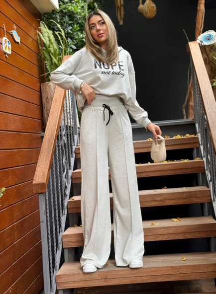 Kadın Uzun Kollu Nope Baskılı Beli Ribanalı Ikili Takım - Resim 10