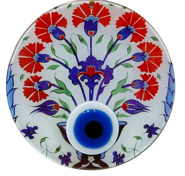 Karanfil Desenli 23 Santimetre Çapında Füzyon Cam Duvar Süsü ürün görseli