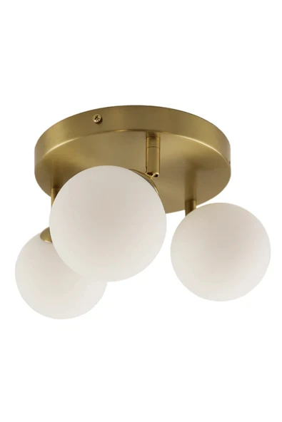 Mat Altın Eskitme Gövde 3’lü Mat Opal Beyaz Cam Küre Top Tavan Avize Modern ve Şık Tasarım - Resim 2