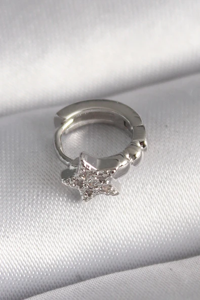 316L Çelik Gümüş Renk Zirkon Taşlı Yıldız Model Tragus Piercing - TJ-PR1333 ürün görseli