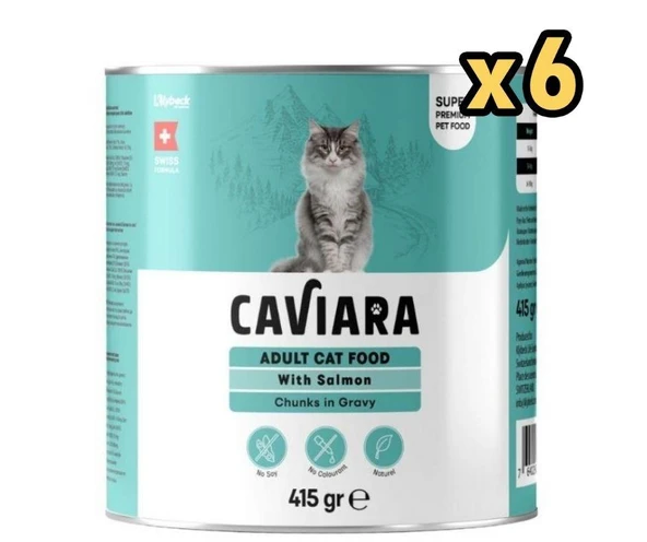 Caviara Sos İçinde Et Parçacıklı Somonlu Yetişikin Kedi Konserversi 415 Gr x 6 Adet ürün görseli 1