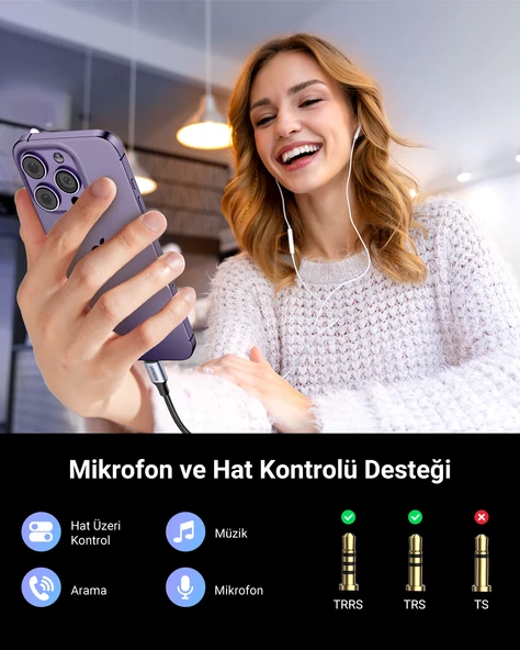 UGREEN MFi Sertifikalı Lightning to 3.5mm Aux Dönüştürücü Adaptör, Siyah, 30756 - Resim 5