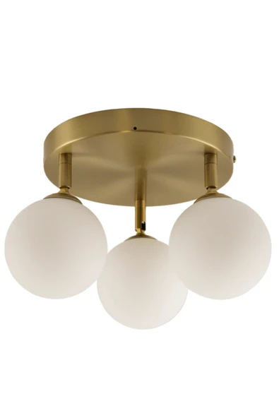 Mat Altın Eskitme Gövde 3’lü Mat Opal Beyaz Cam Küre Top Tavan Avize Modern ve Şık Tasarım - Resim 3