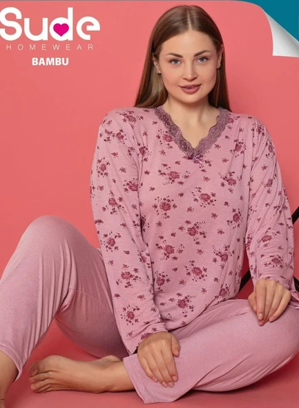 KADIN UZUN KOLLU BAMBU BATTAL PİJAMA TAKIMI 2XL - 1