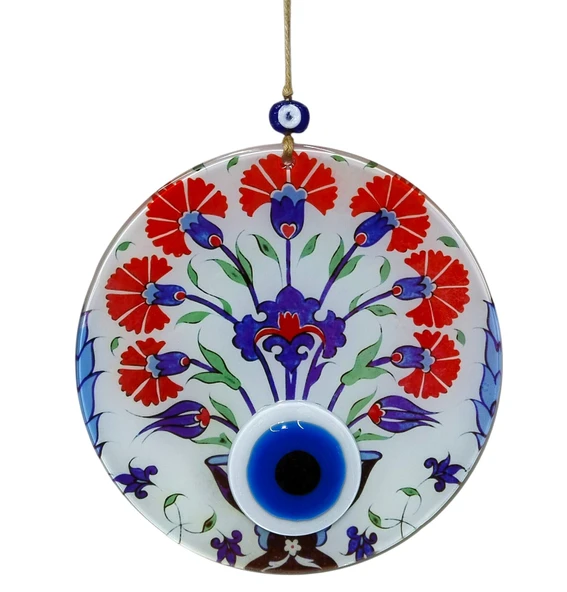 Karanfil Desenli 23 Santimetre Çapında Füzyon Cam Duvar Süsü - Resim 2