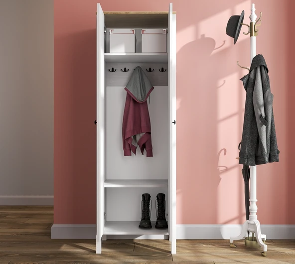 Hunerika Simoana Portmanto -Wood Beyaz-Minifiks Bağlantılı - 3