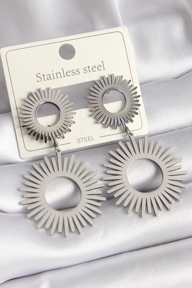 316L Çelik Gümüş Renk Sallantı Güneş Model Kadın Küpe ürün görseli 1