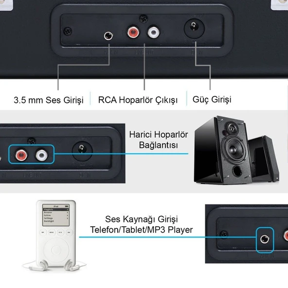 T317UB Retro Pikap Siyah Bluetooth Şarj Edilebilir - 4