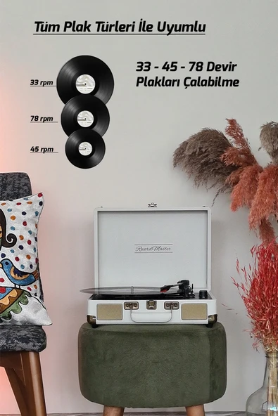 ST14012 Bluetooth ve Şarj Özellikli Pikap 33-45-78 Devir Kum Beyaz Renk Tek Ebat Beden - 3