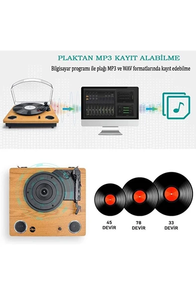 TT249 Retro Pikap Bluetooth Mp3 Kayıt Özelliği - 3