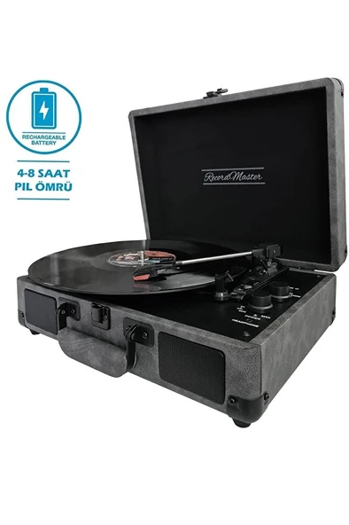 ST14012 Bluetooth ve Şarj Özellikli Pikap 33-45-78 Devir Gri-Siyah Deri Renk Tek Ebat Beden - 2