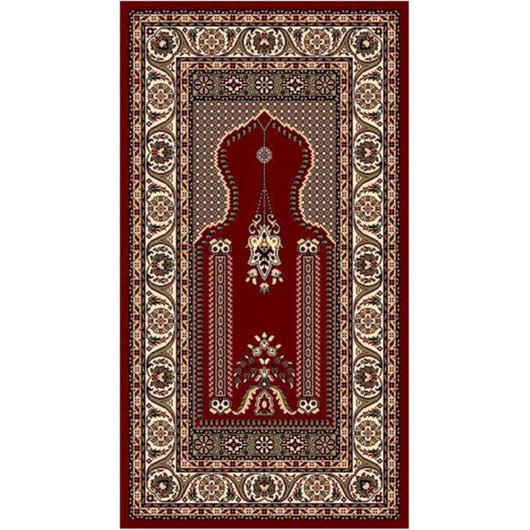 Turkish Muslim Prayer Rug Red & Vintage 80x120cm 2'8''x3'11'' Bamboo Prayer Mat Soft Non-Slip Janamaz Kaaba Praying Mat ( With Tasbeeh Gift )