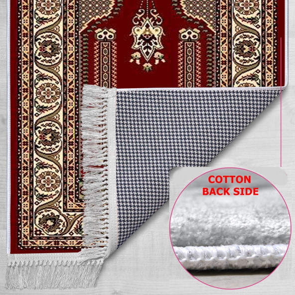 Turkish Muslim Prayer Rug Red & Vintage 80x120cm 2'8''x3'11'' Bamboo Prayer Mat Soft Non-Slip Janamaz Kaaba Praying Mat ( With Tasbeeh Gift ) - 5