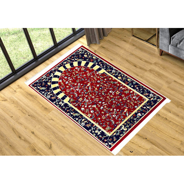 Turkish Muslim Prayer Rug Red & Vintage 80x120cm 2'8''x3'11'' Bamboo Prayer Mat Soft Non-Slip Janamaz Kaaba Praying Mat ( With Tasbeeh Gift )