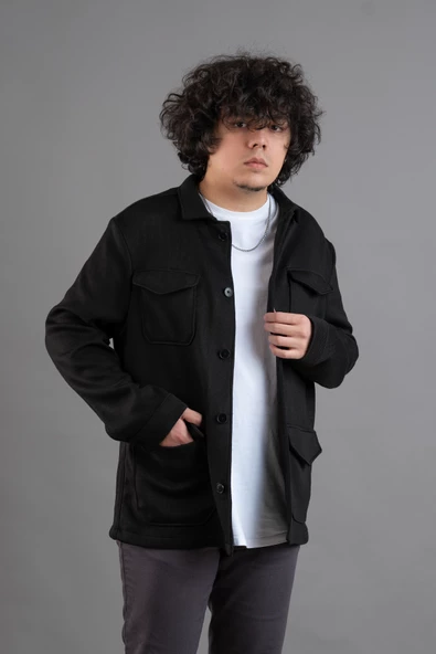 SİR CEPLİ REGULAR FİT KIŞLIK ASTARSIZ ERKEK TRİKO CEKET - 3