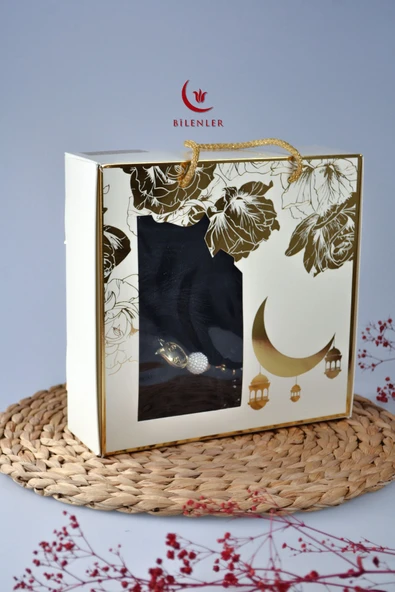 Özel Kutulu Hediyelik Lüks Kadife Dokuma Seccade ve Kristal Tesbih Seti - Resim 7