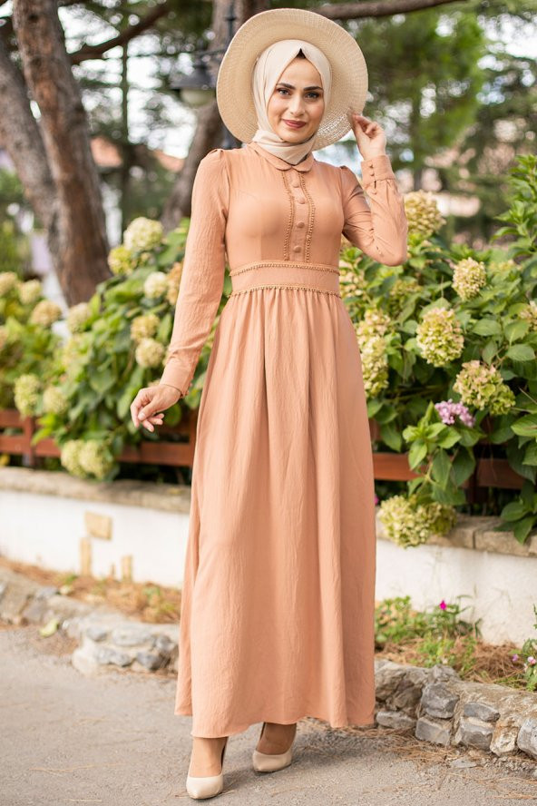 Bebe Yaka Tesettür Elbise - Bakır - 1