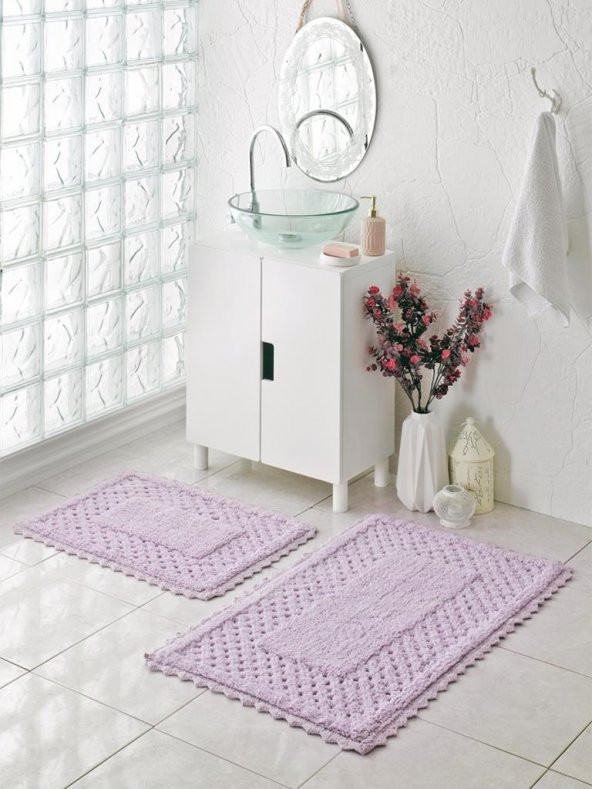 Karna Home Maria Kenarı El Örmesi Banyo Paspas Seti 50x70-60x100 cm