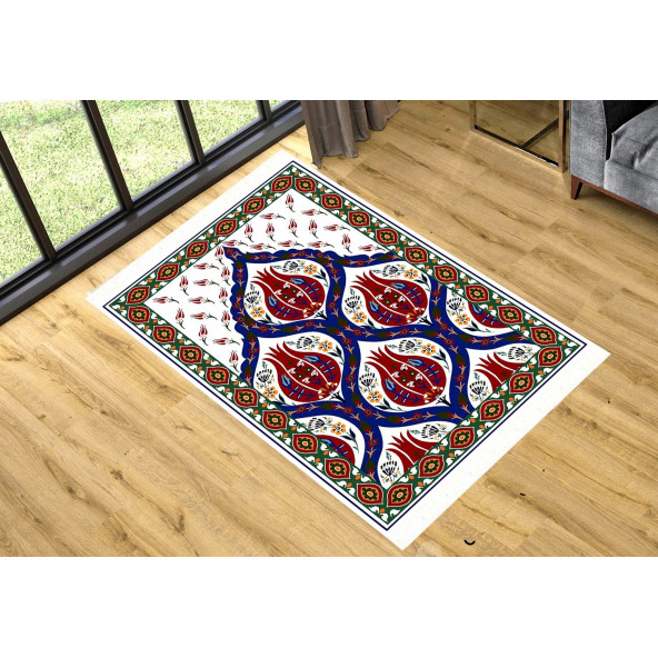 Turkish Muslim Prayer Rug  Red Tulip & Coloful 80x120cm 2'8''x3'11'' Bamboo Prayer Mat Soft Non-Slip Janamaz Kaaba Praying Mat ( With Tasbeeh Gift )